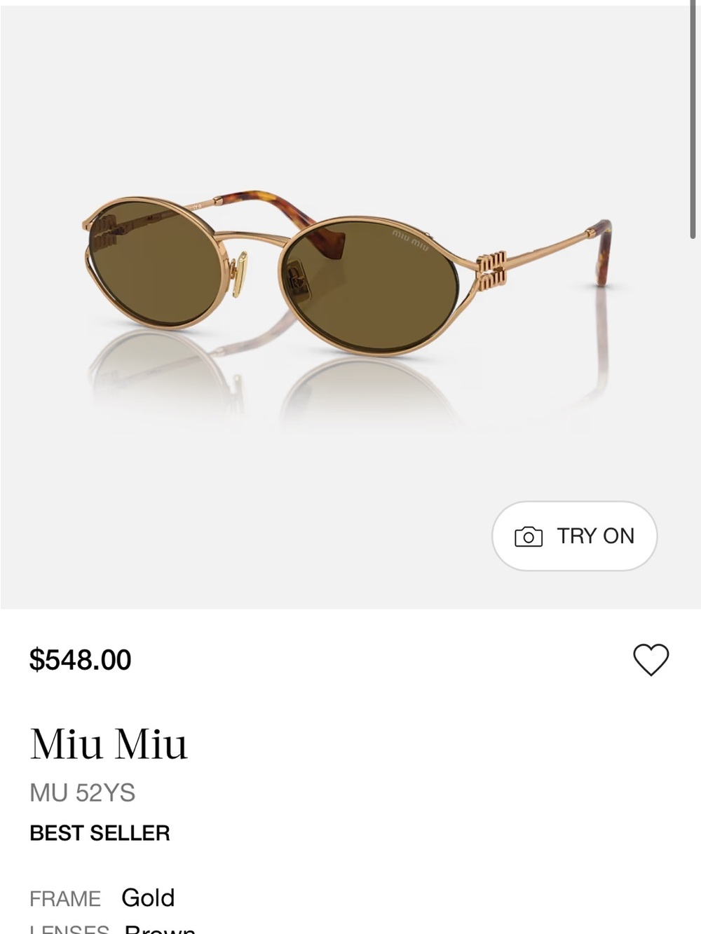 Miu Miu Gold Frame Sunglasses
